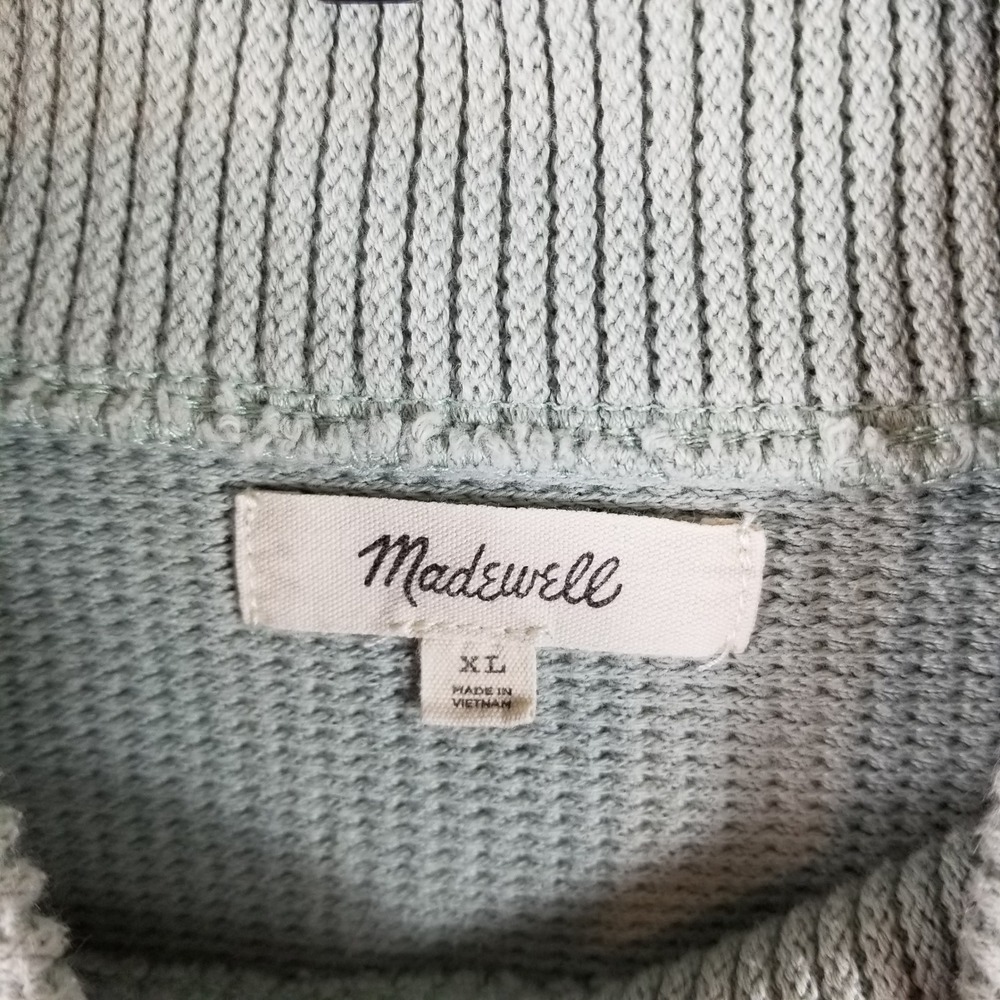 Madewell Women XL Sage Green Cotton Mock Neck Ribbed Pullover Sweater - Picture 3 of 7